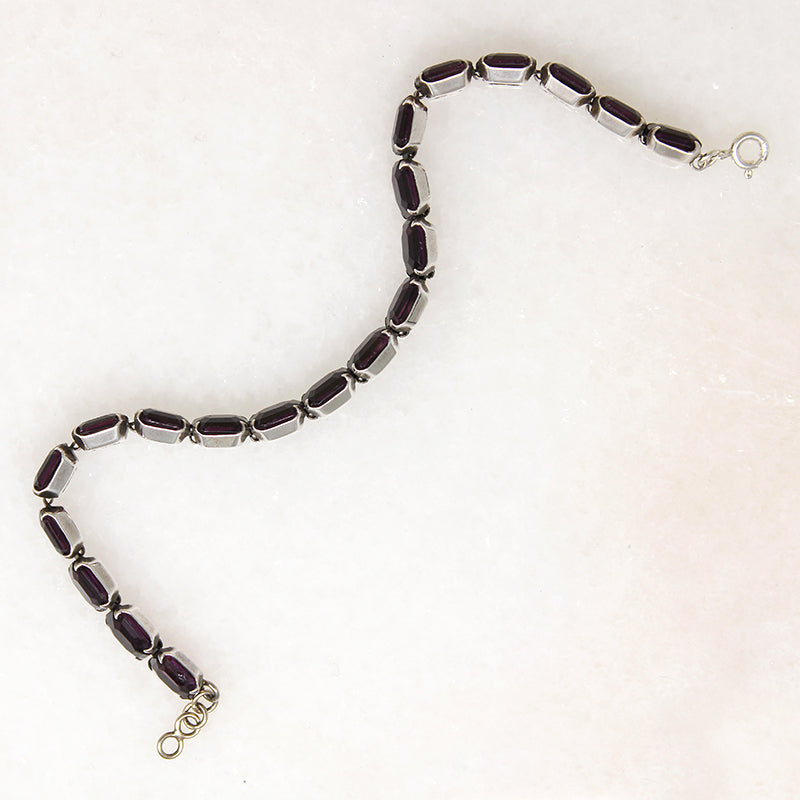 Playful Purple Glass in Silver Link Bracelet