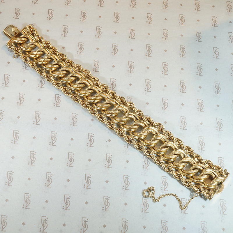 Heavy 14k Gold Curb & Rope Chain Bracelet