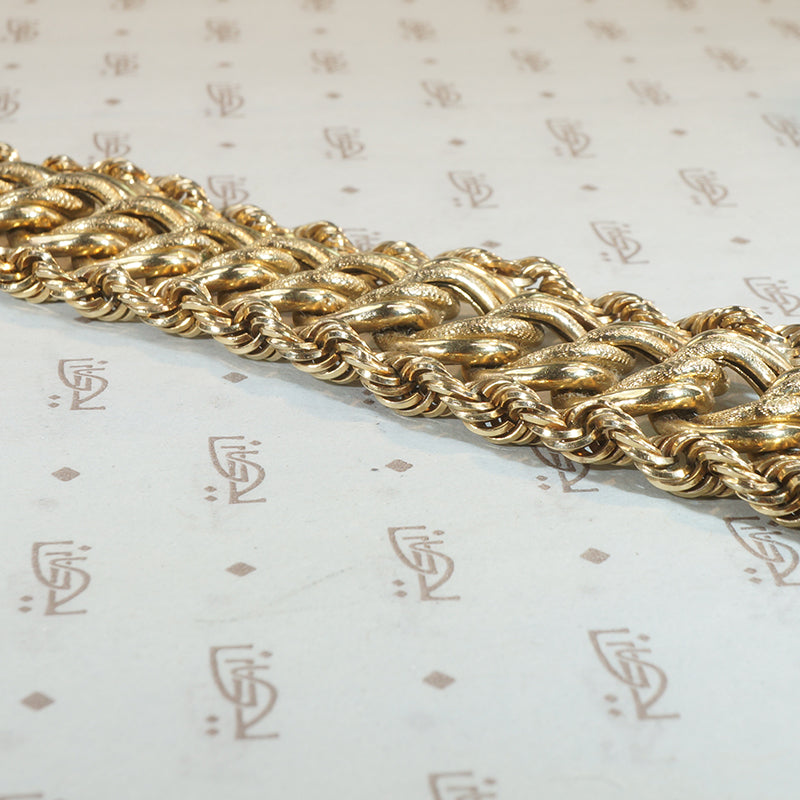 Heavy 14k Gold Curb & Rope Chain Bracelet