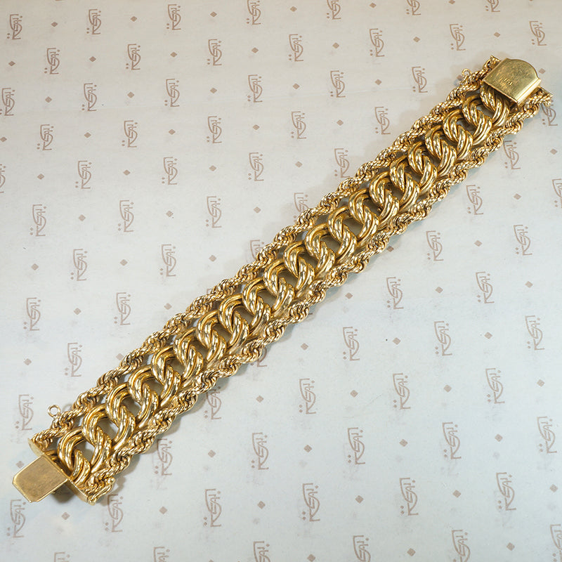Heavy 14k Gold Curb & Rope Chain Bracelet