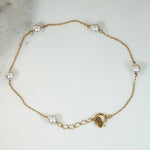 Silvery Pearl & 18k Gold Chain Bracelet