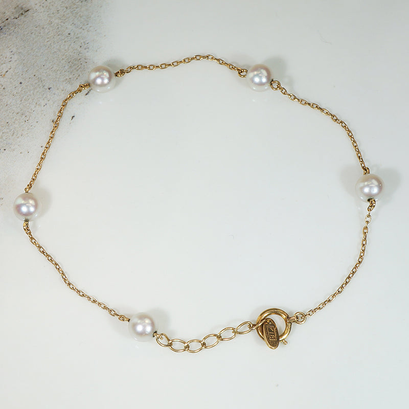 Silvery Pearl & 18k Gold Chain Bracelet