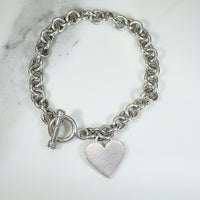 Sterling Cable Link Bracelet with Toggle & Heart Charm