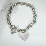 Sterling Cable Link Bracelet with Toggle & Heart Charm