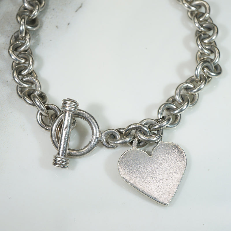 Sterling Cable Link Bracelet with Toggle & Heart Charm