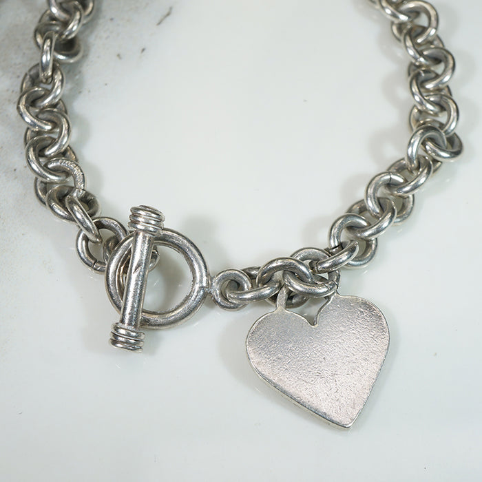 Sterling Cable Link Bracelet with Toggle & Heart Charm