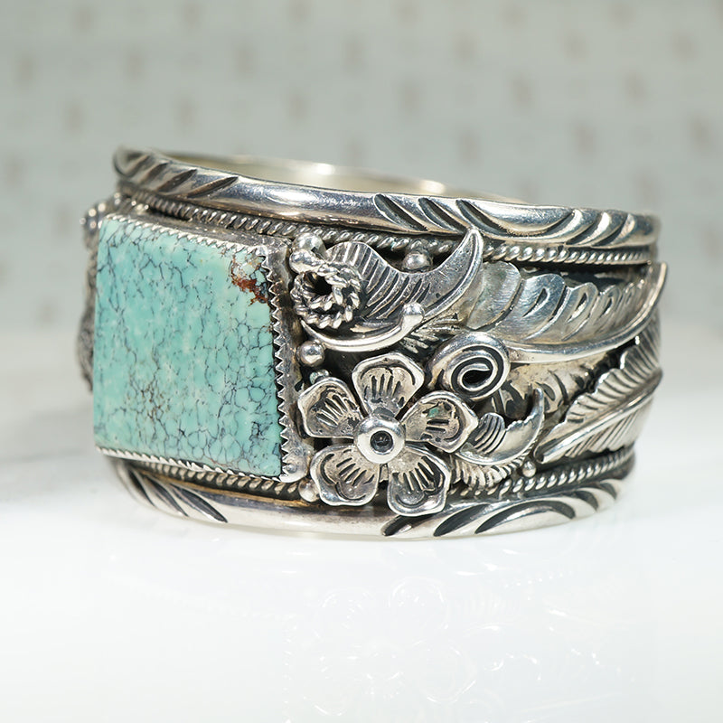 Navajo Eagle Cuff in Sterling with Turquoise & Coral