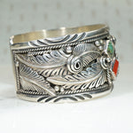 Navajo Eagle Cuff in Sterling with Turquoise & Coral