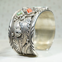 Navajo Eagle Cuff in Sterling with Turquoise & Coral