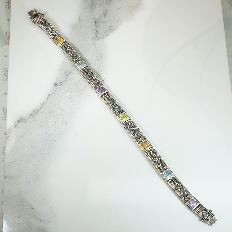 Deco-Style Gemstone & Marcasite Line Bracelet