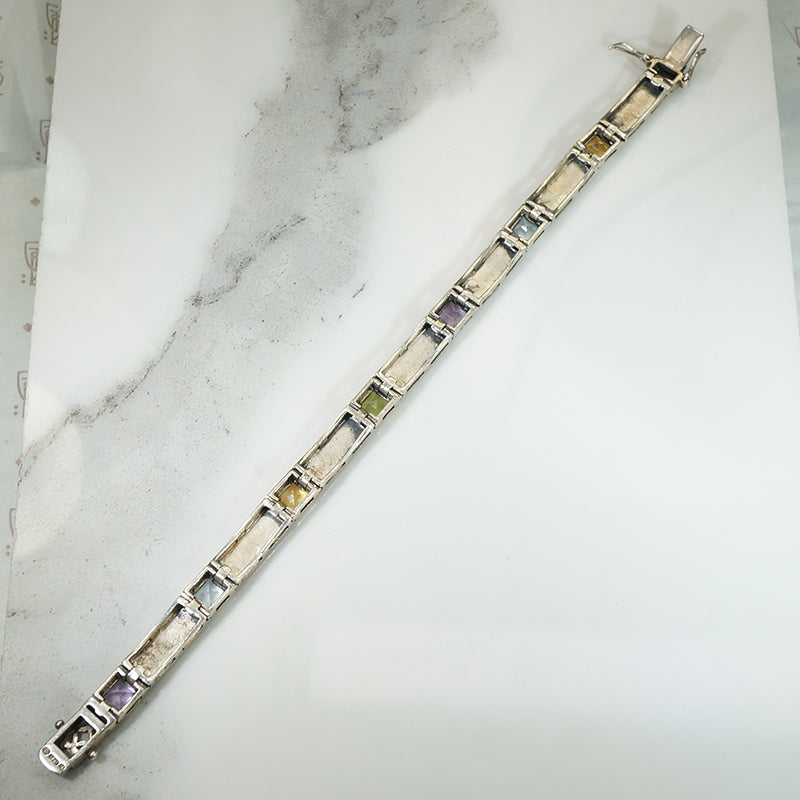 Deco-Style Gemstone & Marcasite Line Bracelet