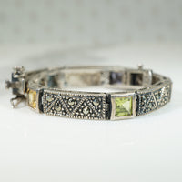 Deco-Style Gemstone & Marcasite Line Bracelet