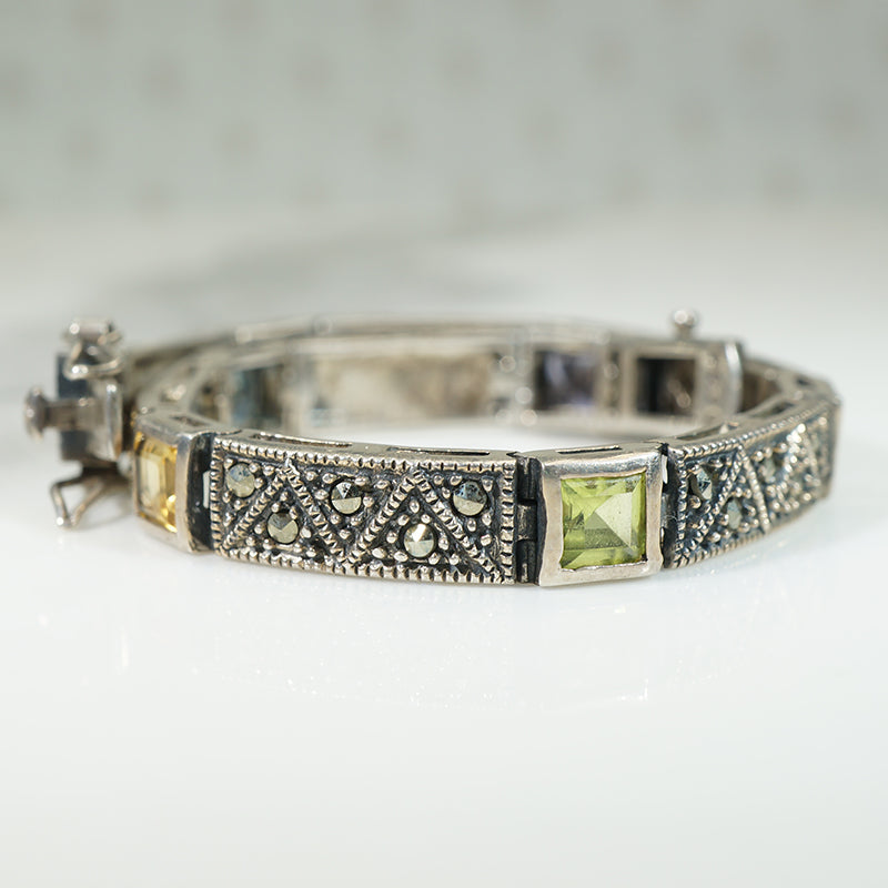 Deco-Style Gemstone & Marcasite Line Bracelet