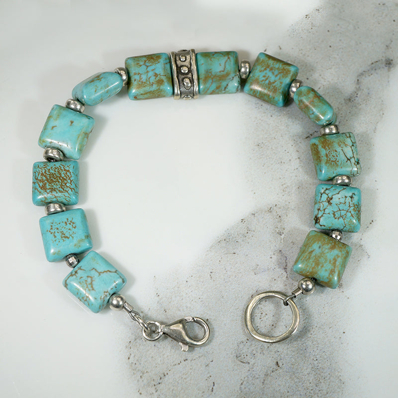 Beachy Turquoise & Sterling Bead Bracelet