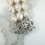 Glamorous Three-Strand Pearl Bracelet with Pearl & Diamond Clasp