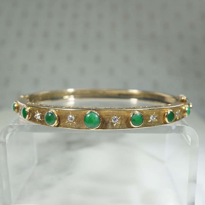 Mid Century Jade & Diamond-Set Gold Bangle