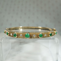 Mid Century Jade & Diamond-Set Gold Bangle