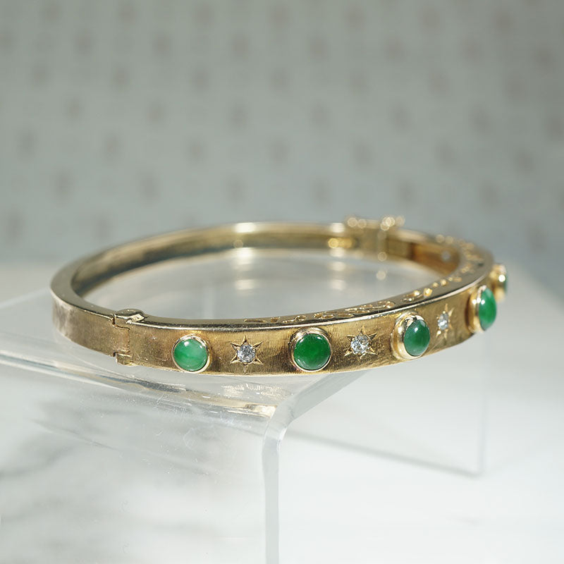 Mid Century Jade & Diamond-Set Gold Bangle