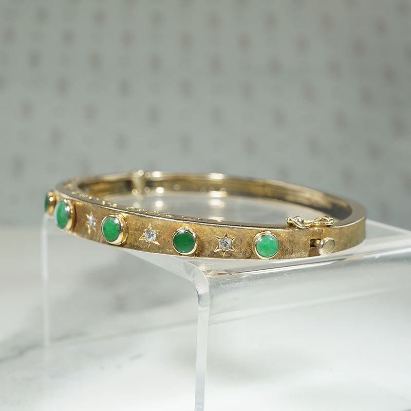 Mid Century Jade & Diamond-Set Gold Bangle
