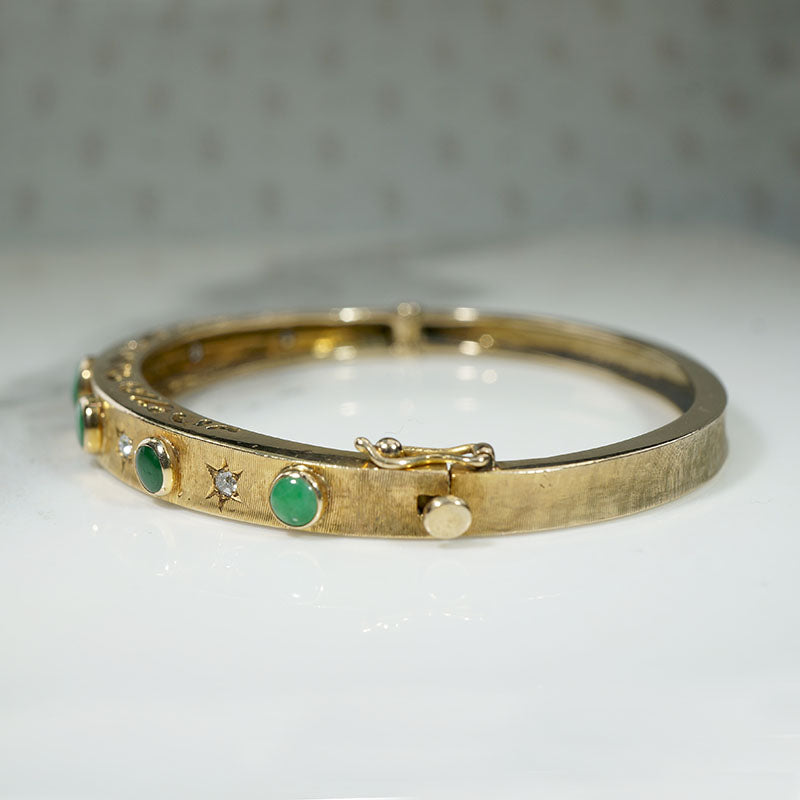 Mid Century Jade & Diamond-Set Gold Bangle