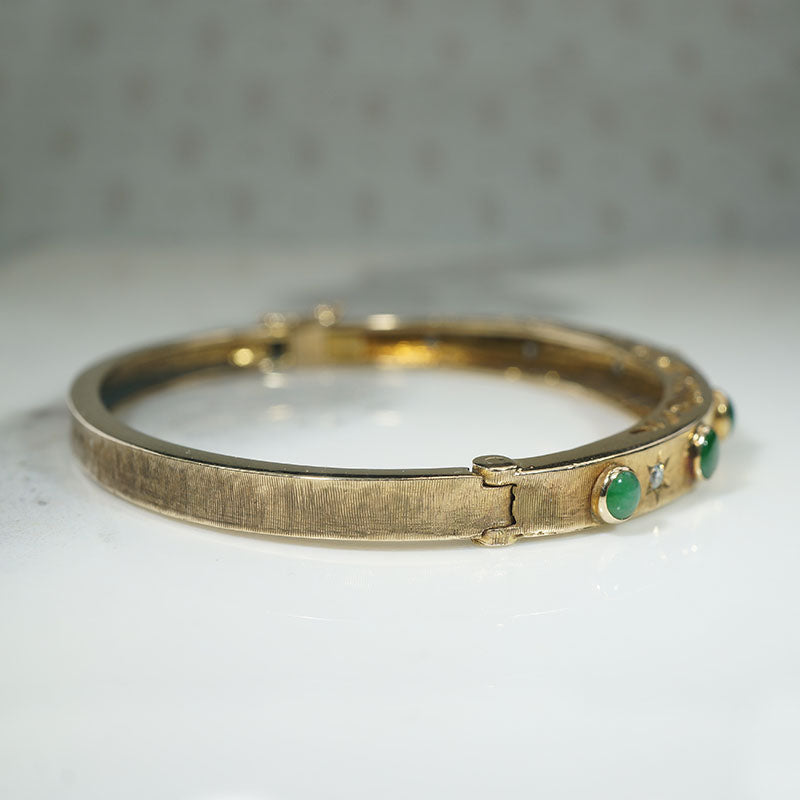 Mid Century Jade & Diamond-Set Gold Bangle