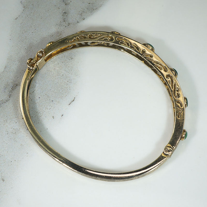 Mid Century Jade & Diamond-Set Gold Bangle