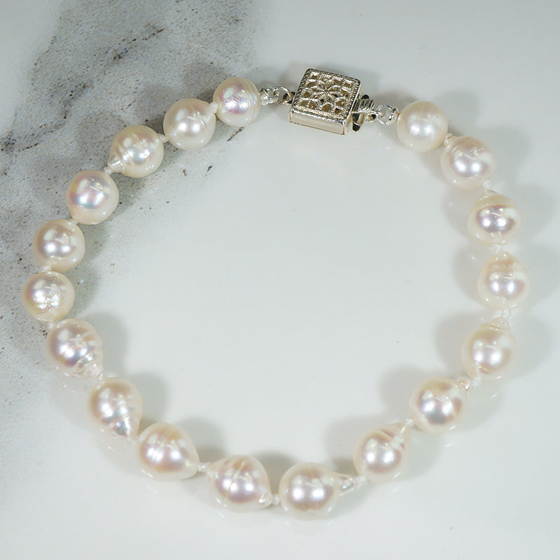 Baroque Cultured Pearl Bracelet with Sterling Filigree Clasp