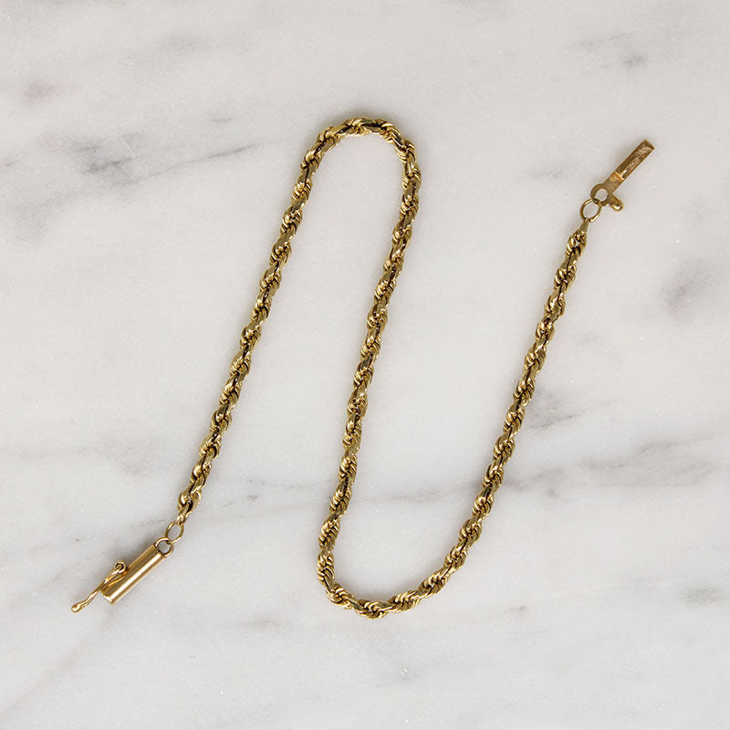Vintage 14k Gold Twisted Rope Chain Bracelet