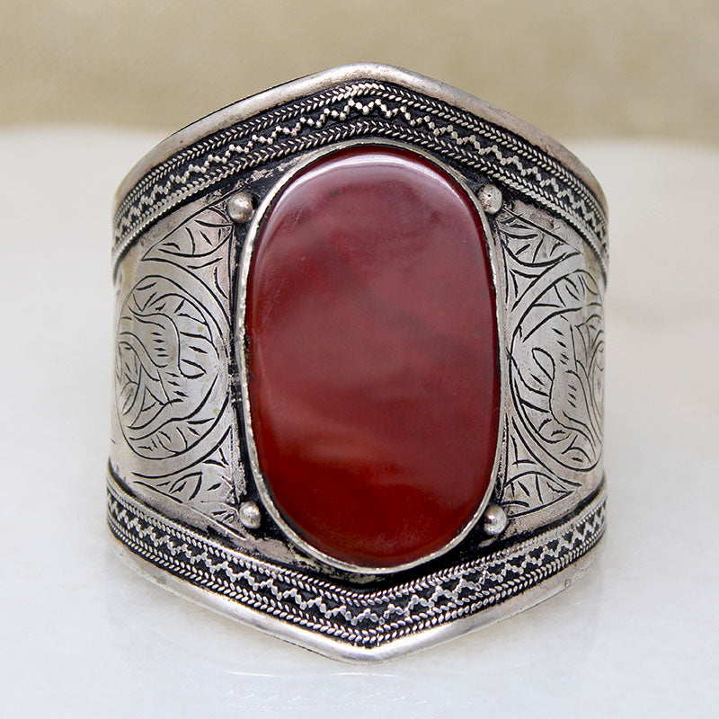 Dramatic Cuff with Carnelian & Etched Gazelles