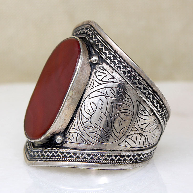 Dramatic Cuff with Carnelian & Etched Gazelles