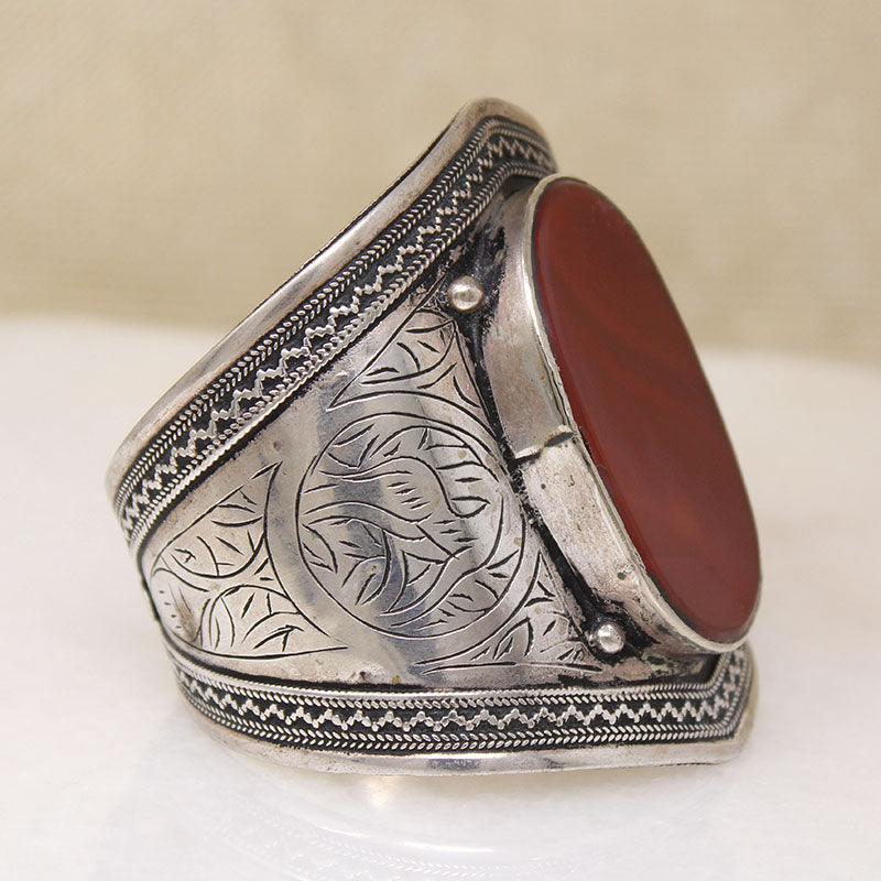 Dramatic Cuff with Carnelian & Etched Gazelles