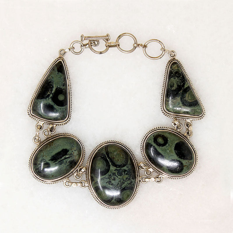 Gorgeous Green Kambaba Jasper & Sterling Bracelet