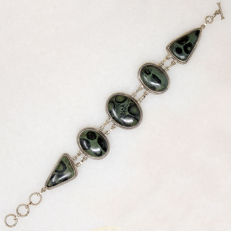 Gorgeous Green Kambaba Jasper & Sterling Bracelet