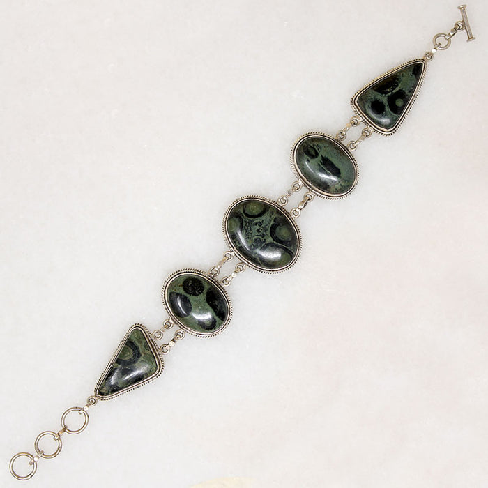 Gorgeous Green Kambaba Jasper & Sterling Bracelet