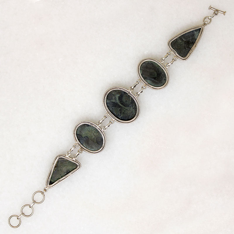 Gorgeous Green Kambaba Jasper & Sterling Bracelet