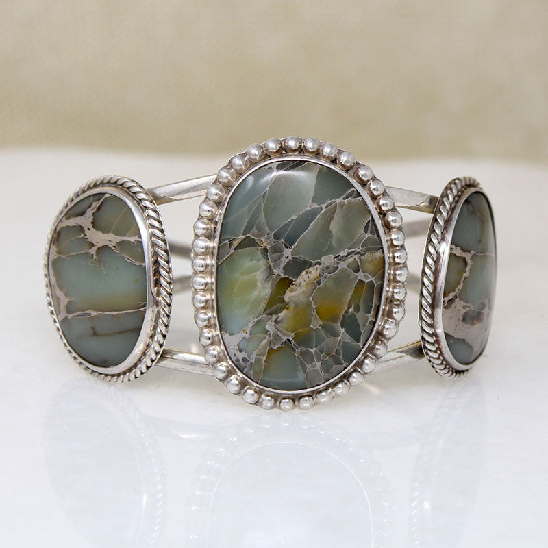 Incredible Green Jasper & 950 Grade Silver Cuff