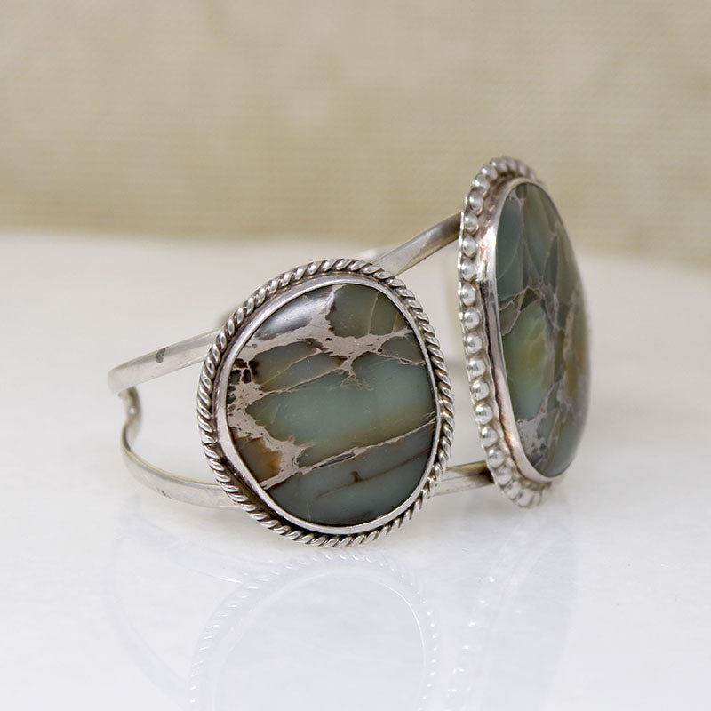 Incredible Green Jasper & 950 Grade Silver Cuff