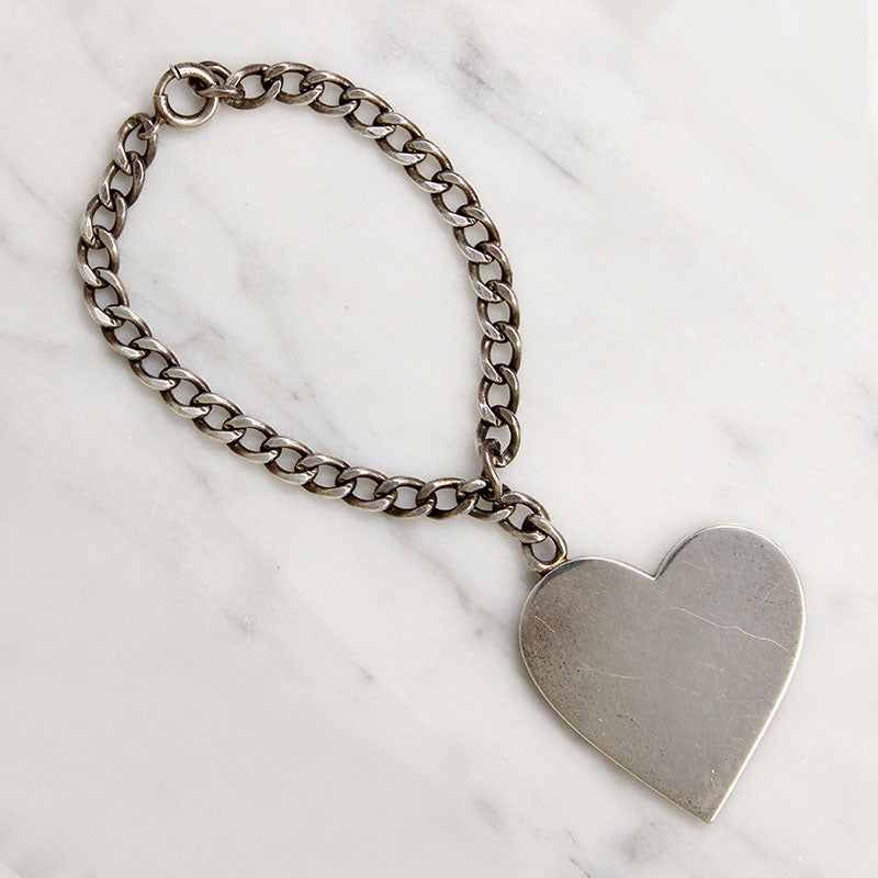 Big Silver Heart Vintage Charm Bracelet