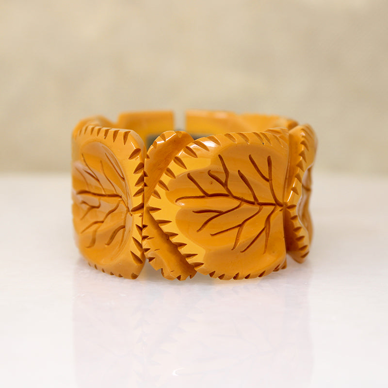 Autumn Gold Bakelite Leafy Wreath Clamper Bracelet