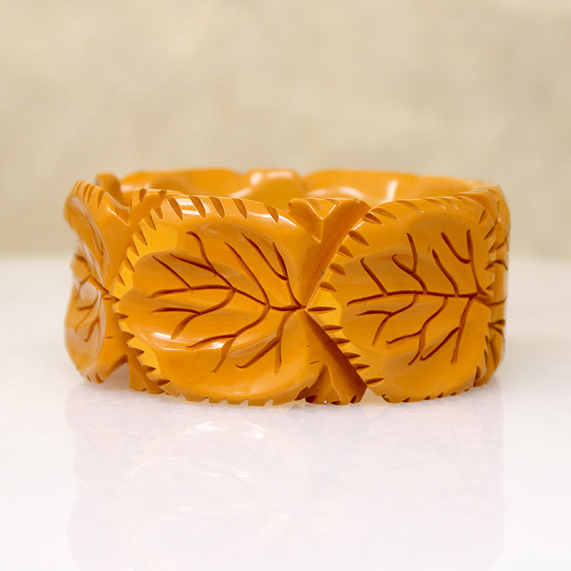 Autumn Gold Bakelite Leafy Wreath Clamper Bracelet