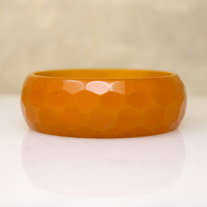Funky Faceted Orange Bakelite Bangle Bracelet