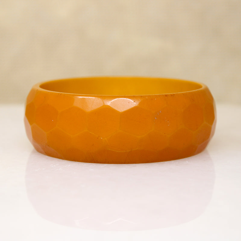 Funky Faceted Orange Bakelite Bangle Bracelet