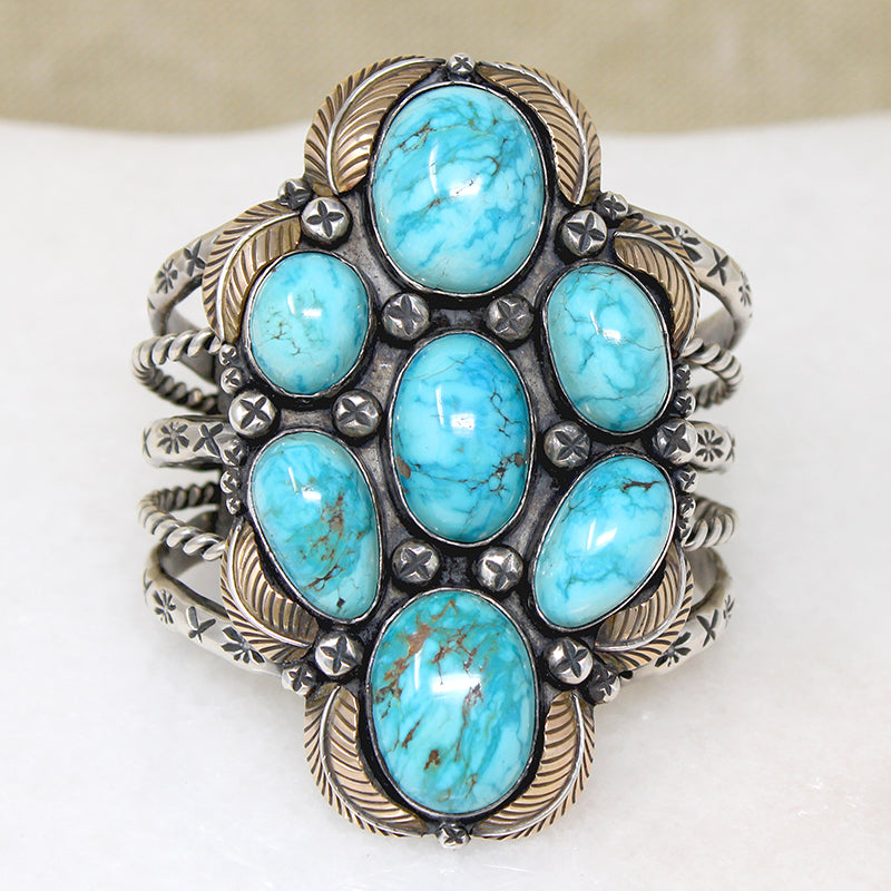 Outstanding Turquoise in Sterling & Gold Cuff Bracelet