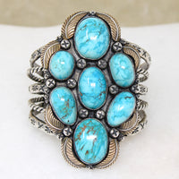 Outstanding Turquoise in Sterling & Gold Cuff Bracelet