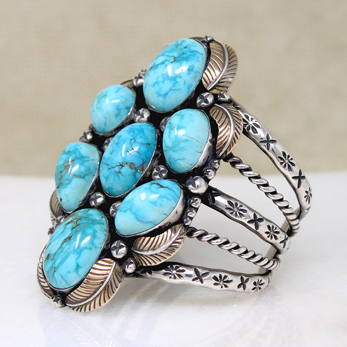 Outstanding Turquoise in Sterling & Gold Cuff Bracelet