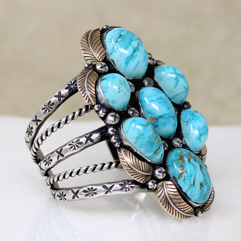 Outstanding Turquoise in Sterling & Gold Cuff Bracelet