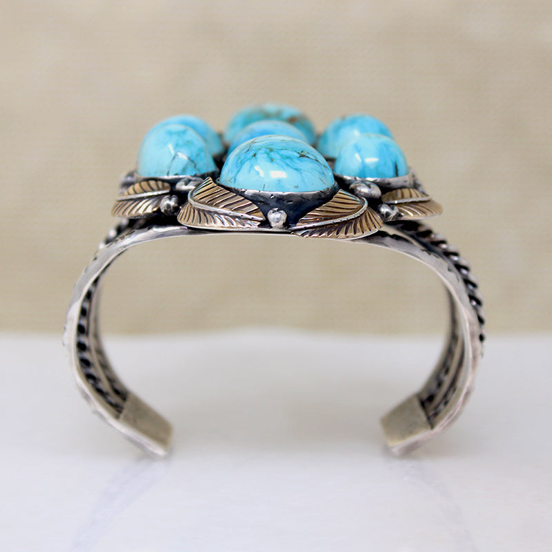 Outstanding Turquoise in Sterling & Gold Cuff Bracelet