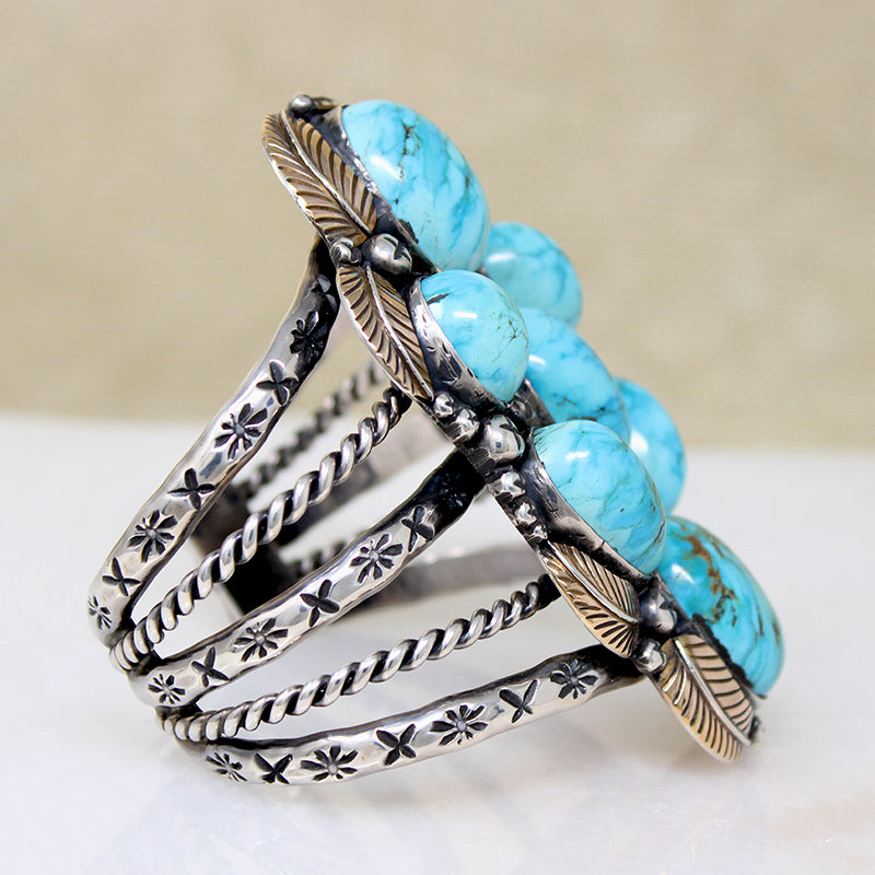 Outstanding Turquoise in Sterling & Gold Cuff Bracelet