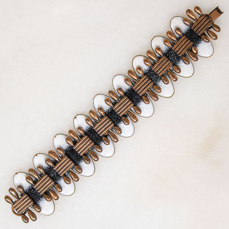 Copper & White Enamel Bracelet Signed Matisse