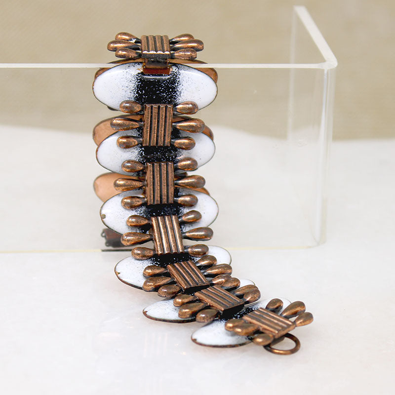 Copper & White Enamel Bracelet Signed Matisse